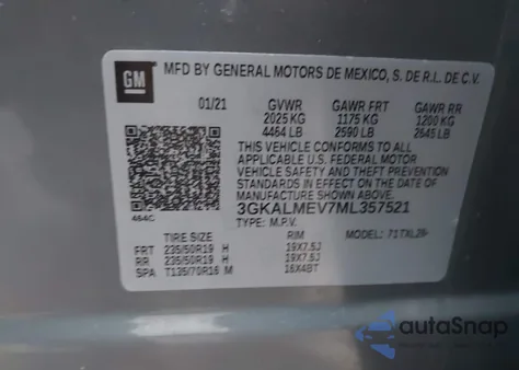 2021 GMC Terrain Fwd Sle из США, поврежденный, VIN 3GKALMEV7ML357521